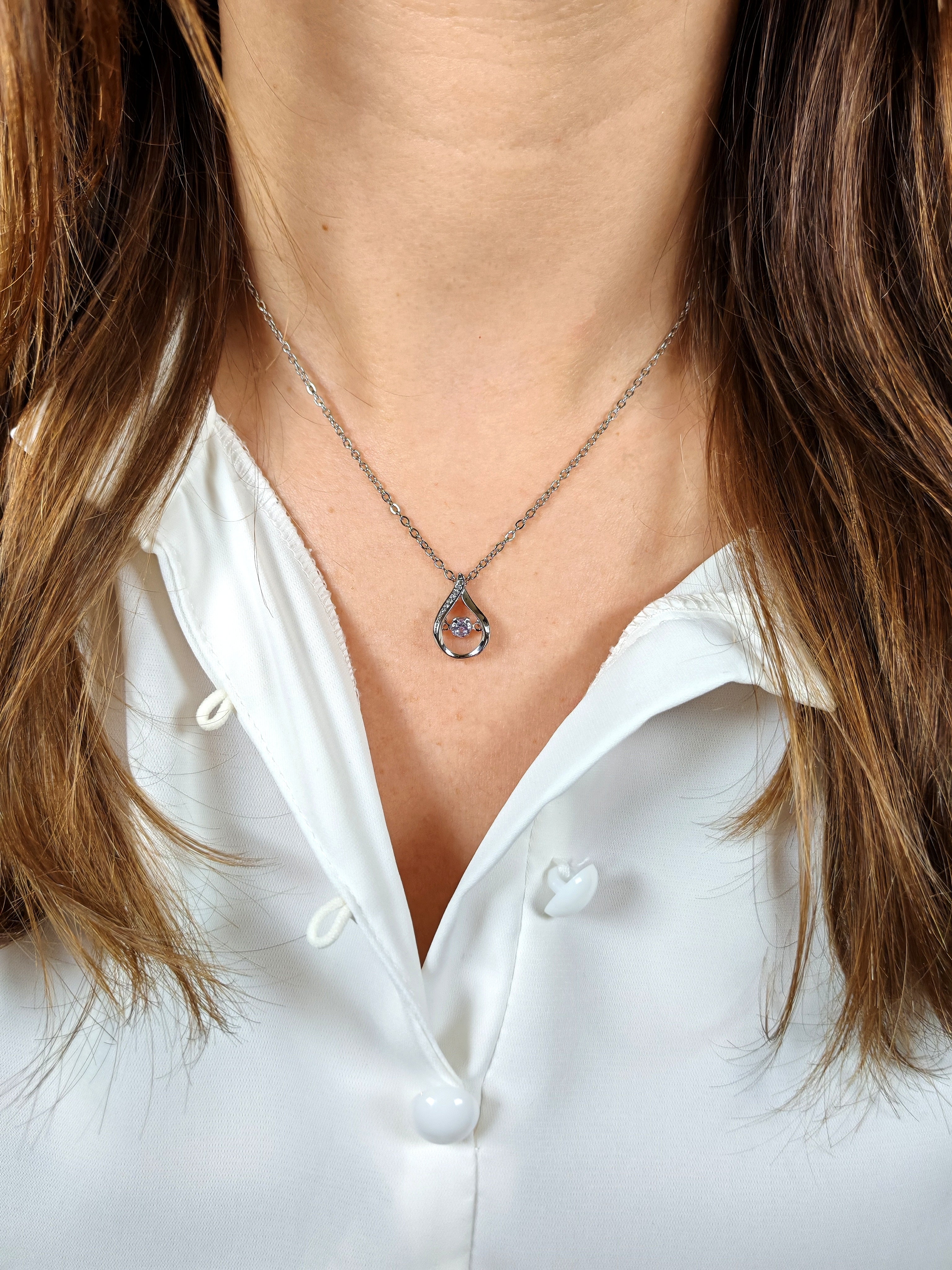 Collana Luce Infinita con Ciondolo a Goccia e Zircone Centrale