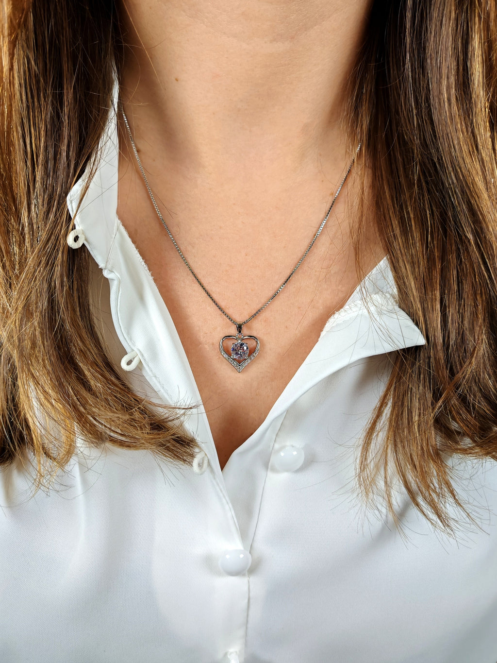 Collana Cuore Luminoso con Zircone Centrale