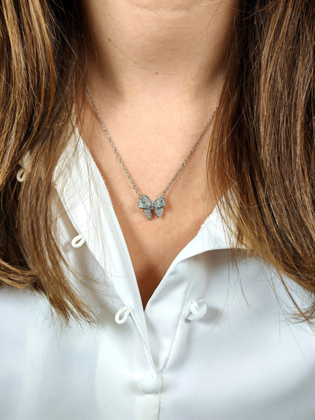 Collana Silver con Ciondolo Fiocco di Luce e Pavé di Zirconi