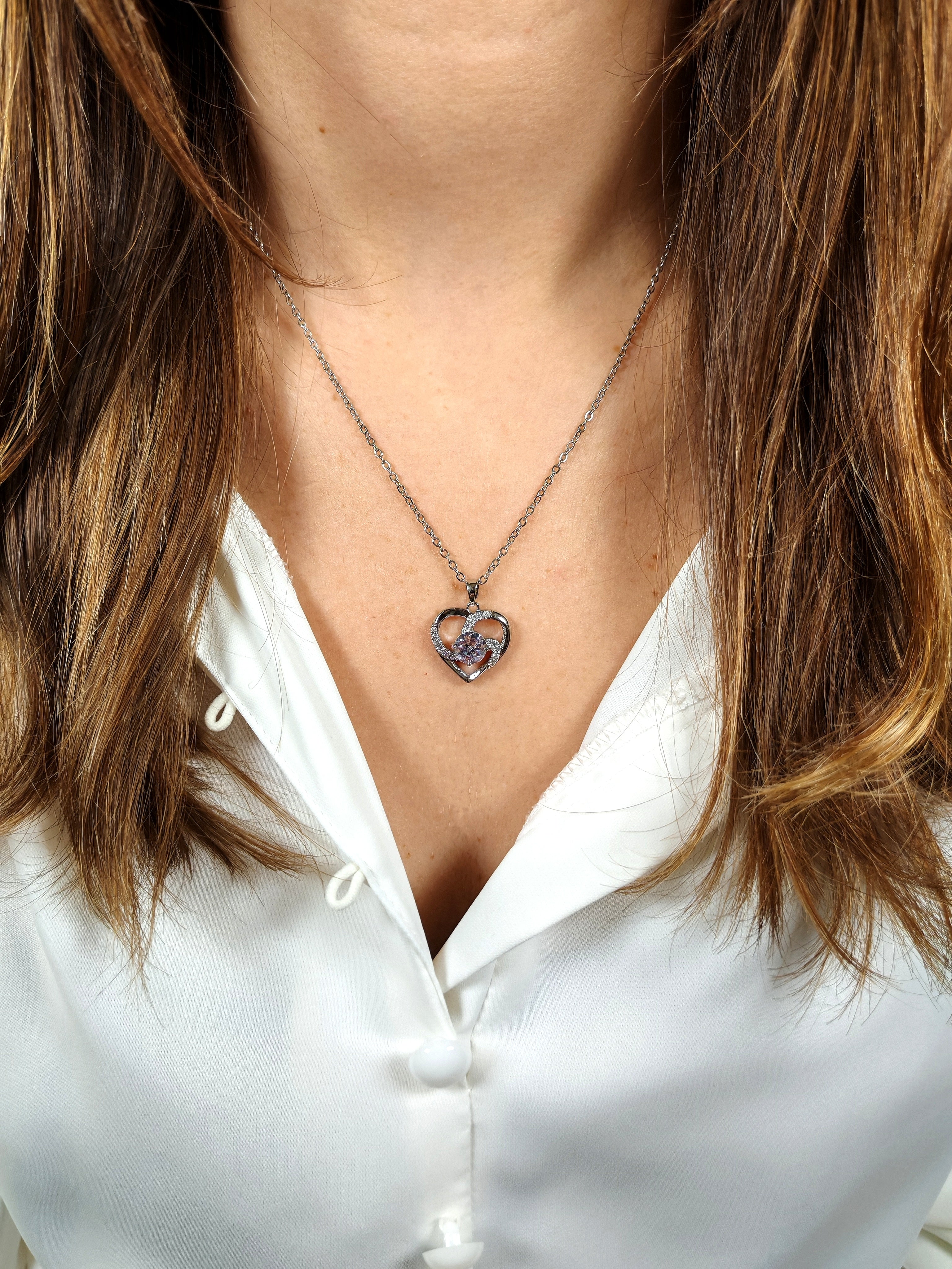 Collana Cuore Radioso con Punto Luce e Zirconi