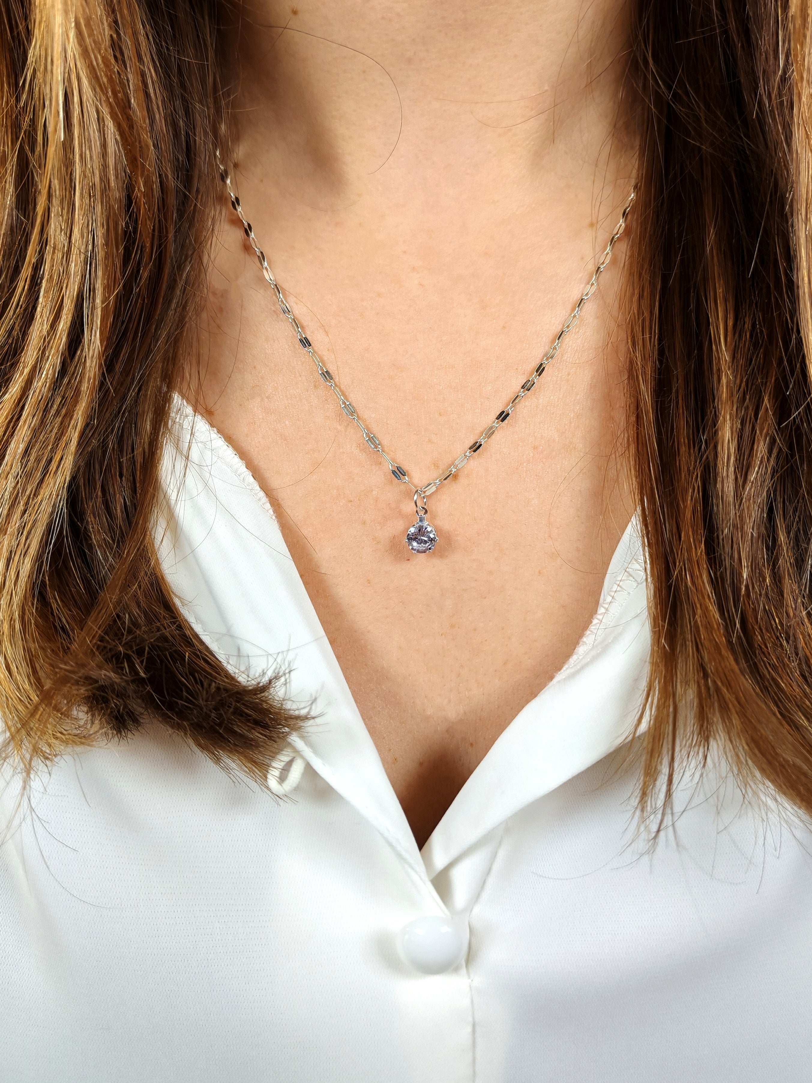 Collana Punto Luce con Zircone Solitario e Catena a Maglie Decorative