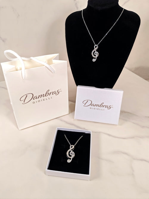 Collana con Pendente a Chiave di Violino e Zirconi Luminosi