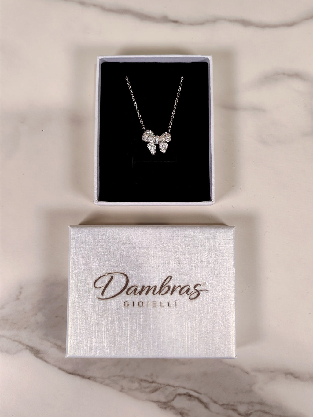 Collana Silver con Ciondolo Fiocco di Luce e Pavé di Zirconi