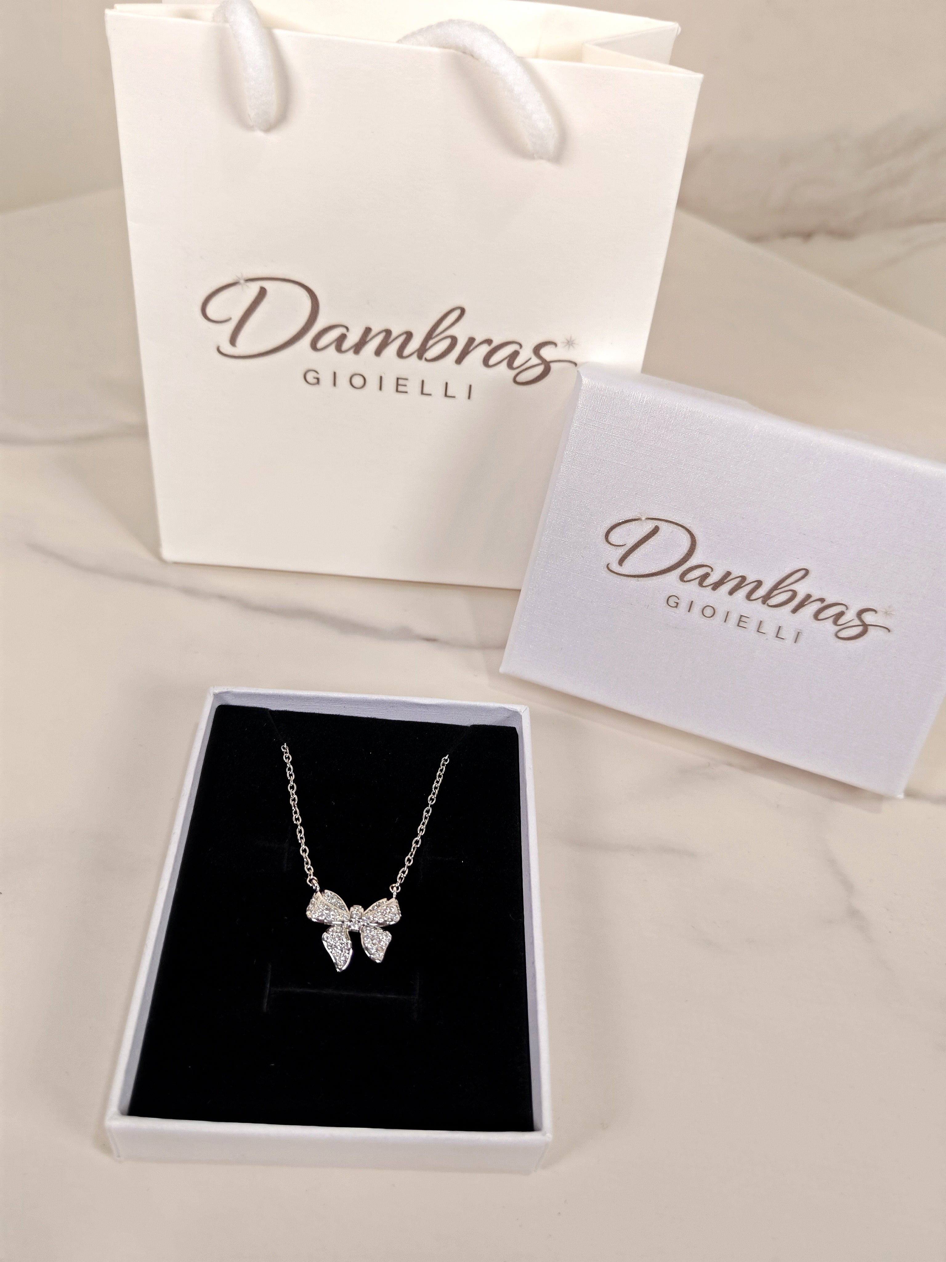 Collana Silver con Ciondolo Fiocco di Luce e Pavé di Zirconi