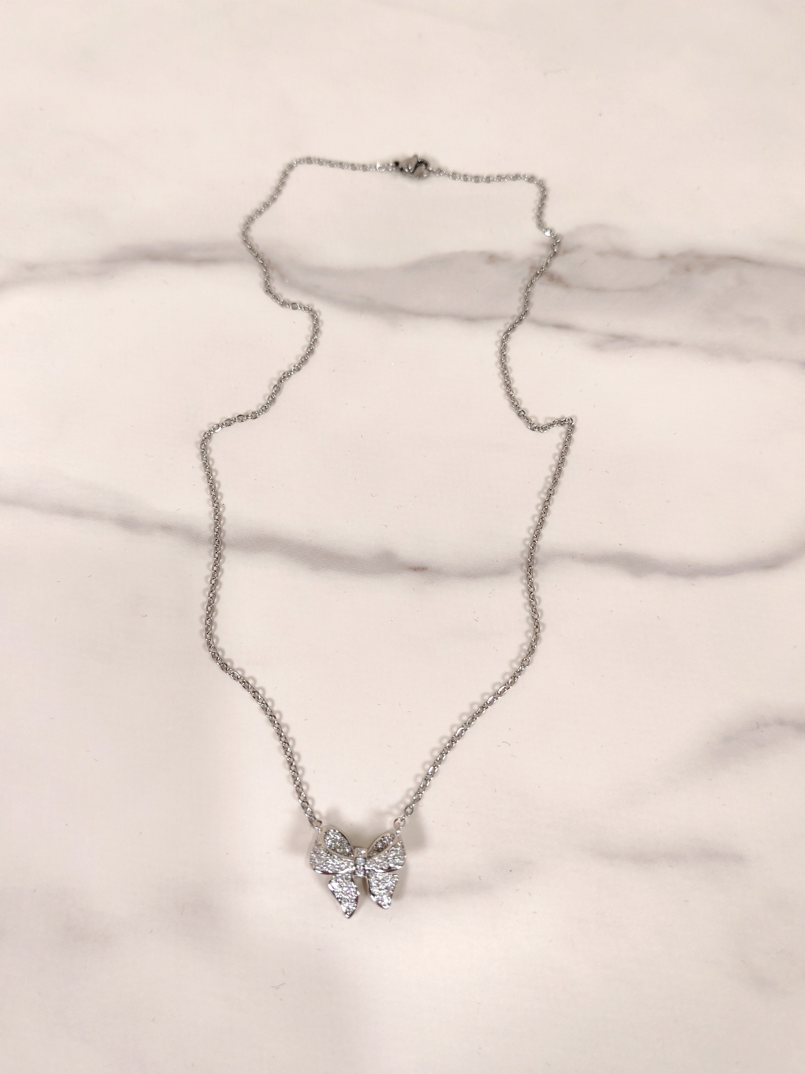 Collana Silver con Ciondolo Fiocco di Luce e Pavé di Zirconi
