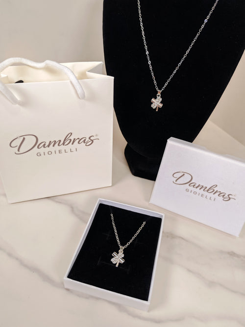 Collana Girocollo Quadrifoglio Silver con Punti Luce in Zircone