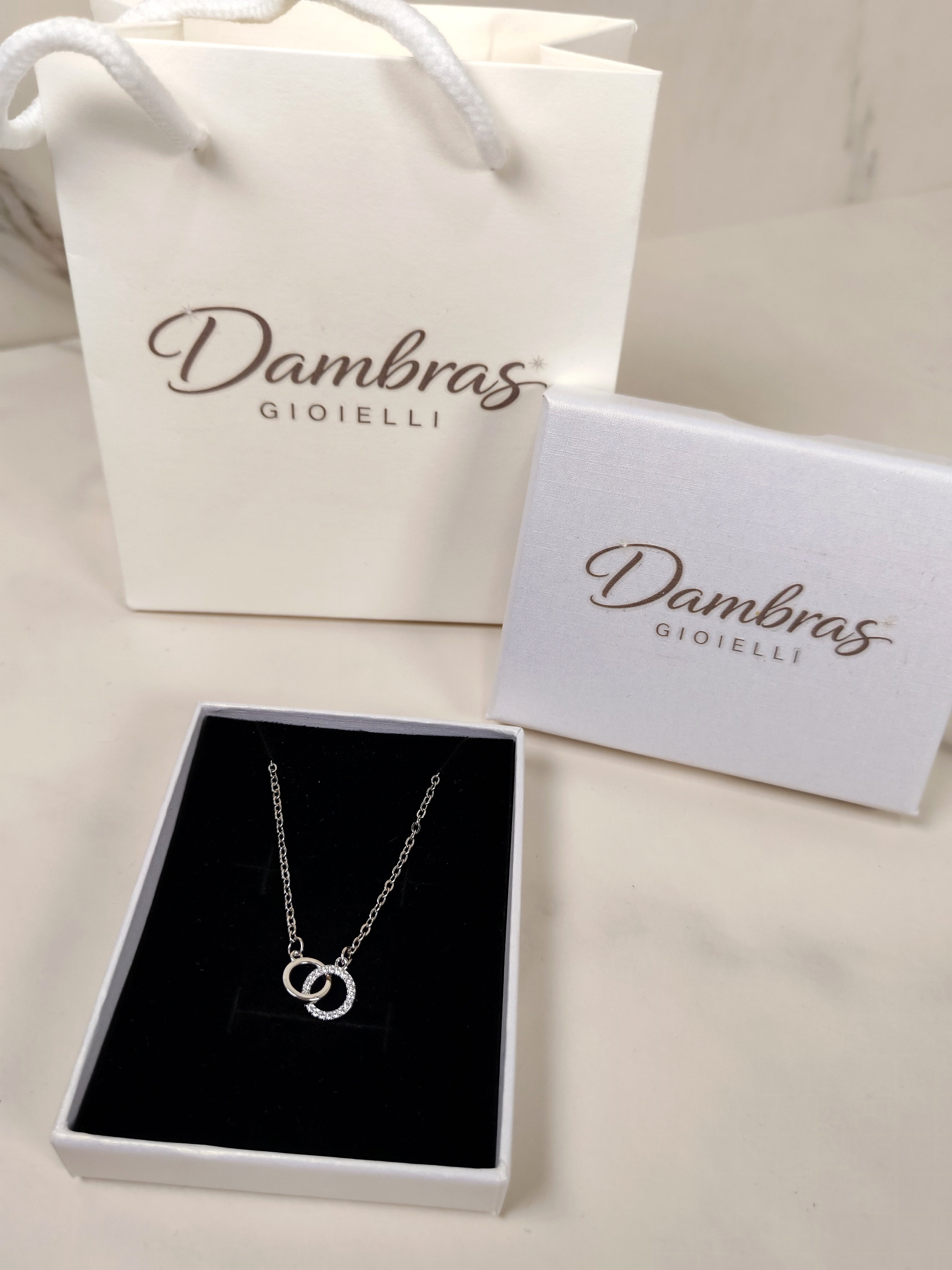 Collana con Pendente a Doppio Cerchio Intrecciato e Zirconi